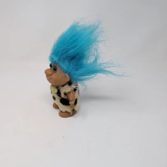 Russ Troll Doll Blue Hair Caveman Leopard Print Outfit Vintage Toy Small 3" - Picture 3 of 5